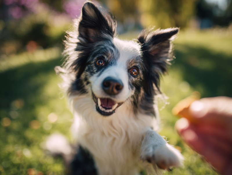 Puppy with training tools